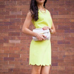 New J. Crew Chartreuse Scallop Hem‎ Sheath Dress